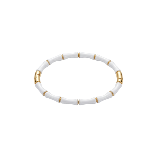 Gold and White Enamel Bamboo Bangle