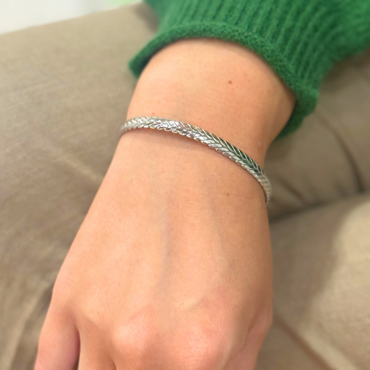 Thin Silver Wheat Cuff