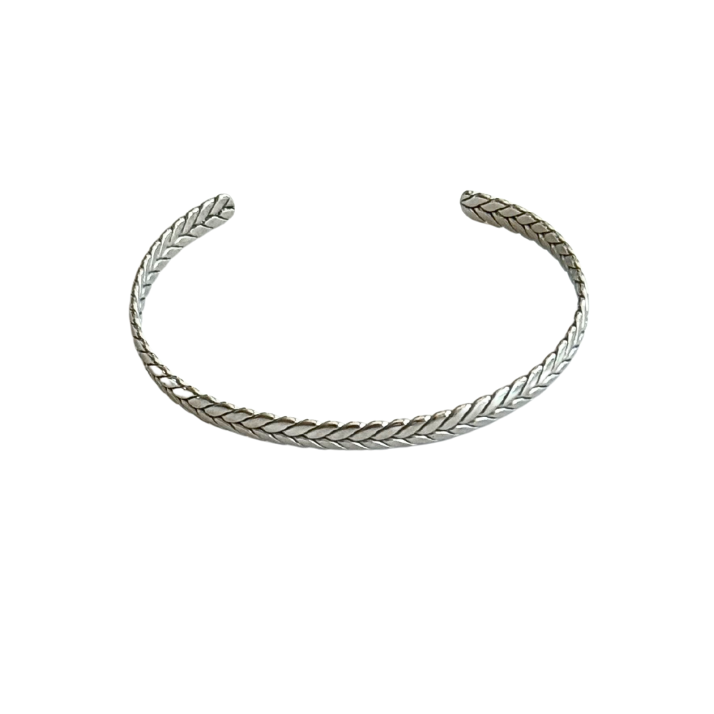 Thin Silver Wheat Cuff