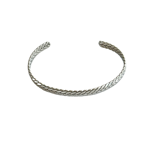 Thin Silver Wheat Cuff