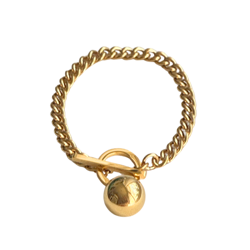 Gold Toggle Clasp Chain with Gold Ball Bracelet