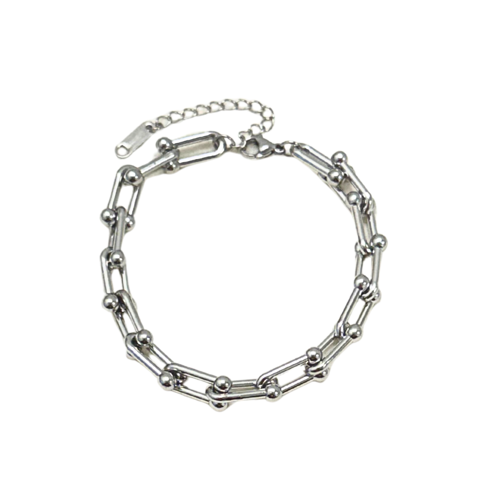 Silver Bead Link Chain Bracelet
