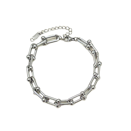 Silver Bead Link Chain Bracelet