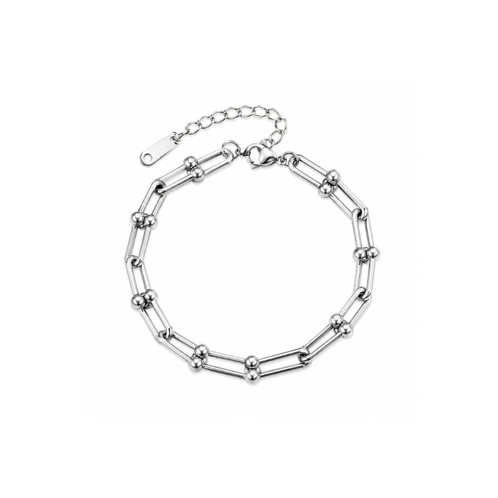 Silver Bead Link Chain Bracelet