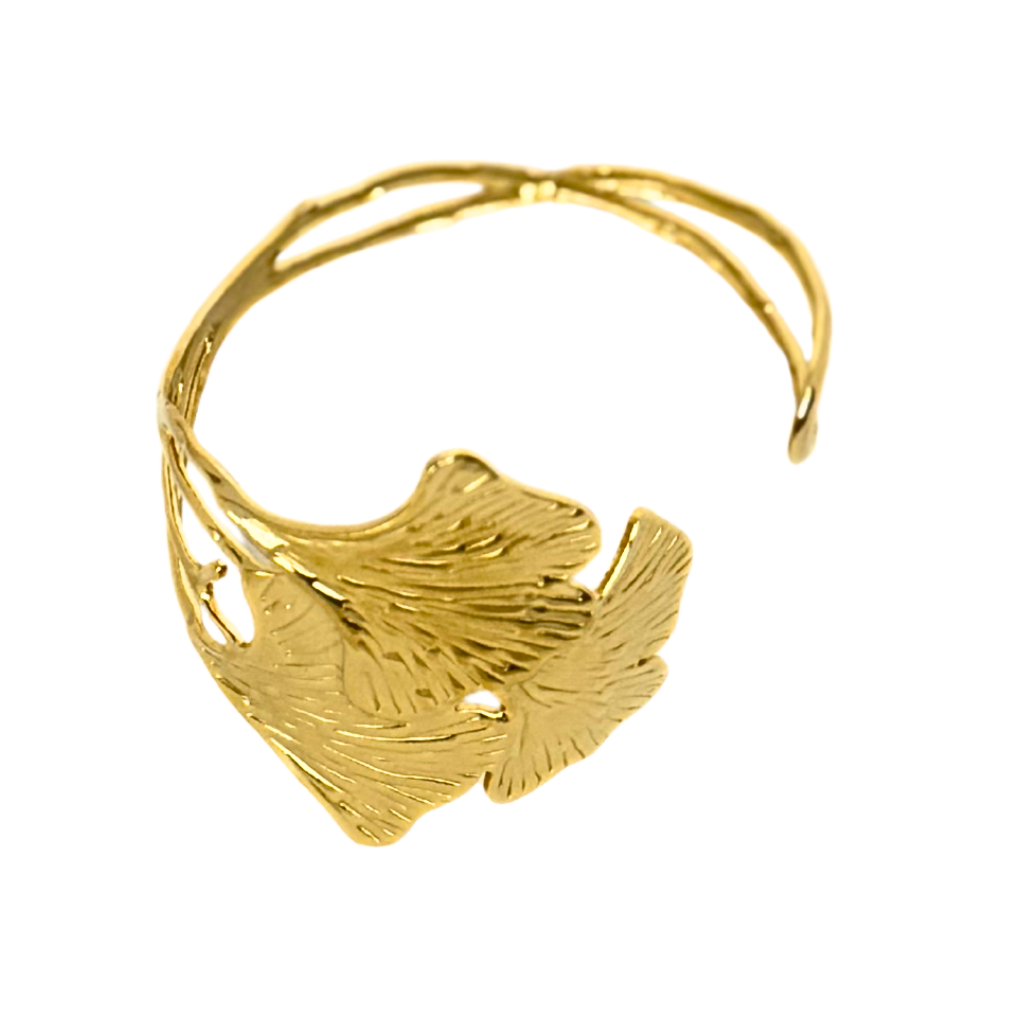 Gold Open Ginkgo Cuff Bracelet