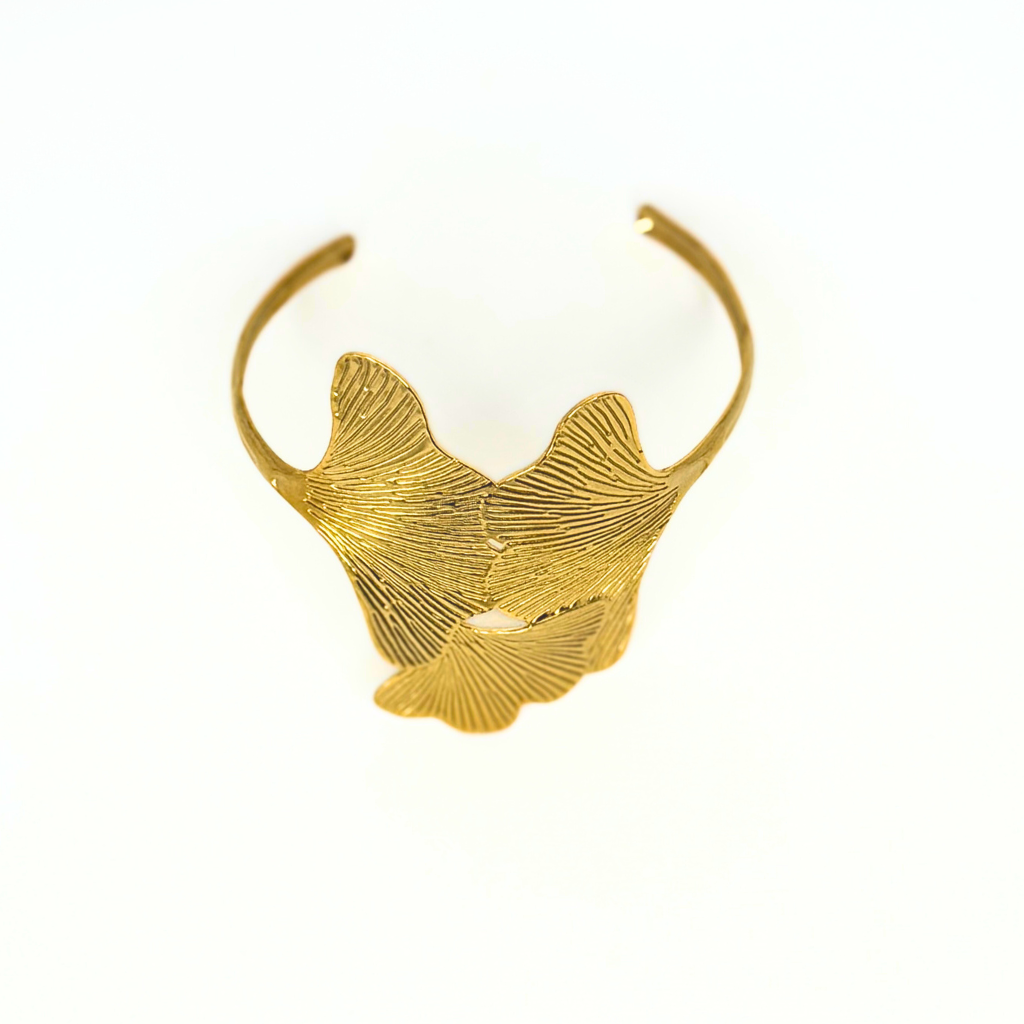Gold Center Ginkgo Leaf Cuff Bracelet