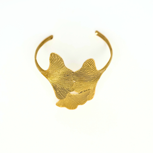Gold Center Ginkgo Leaf Cuff Bracelet