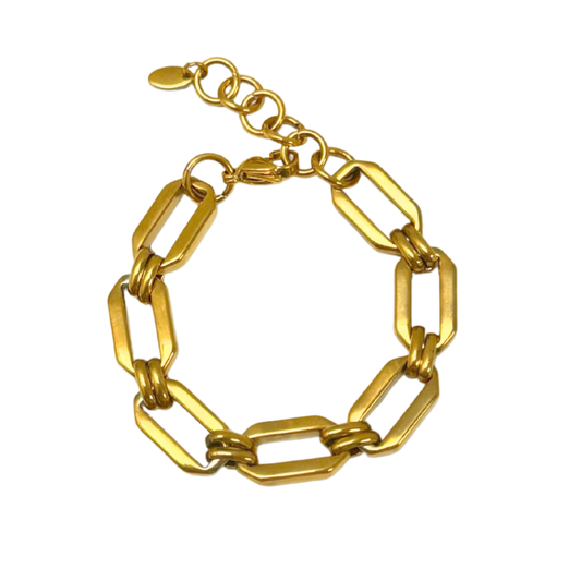 Large Gold Geometric Link Chain Bracelet