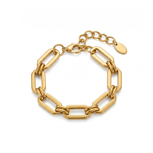Large Gold Geometric Link Chain Bracelet