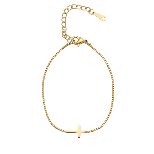 Gold Dainty Cross Box Chain Bracelet