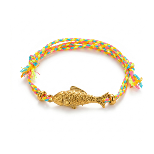Yellow, Blue & Pink Cotton Thread Gold Fish Adjustable Bracelet