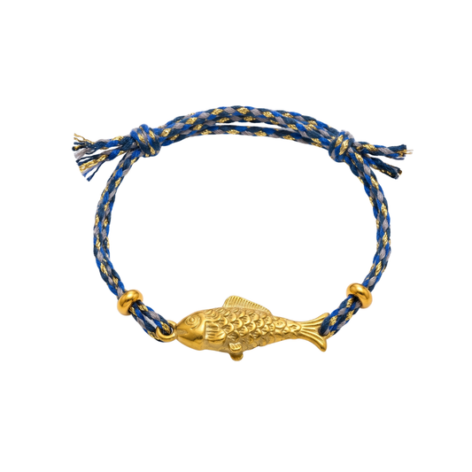 Navy & Gold Cotton Thread Gold Fish Adjustable Bracelet