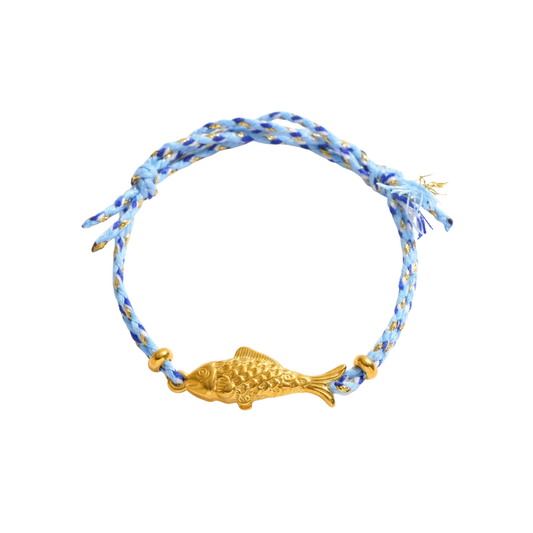 Light Blue & Navy Blue Cotton Thread Gold Fish Adjustable Bracelet