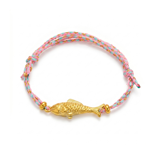 Pink & Blue Cotton Thread Gold Fish Adjustable Bracelet