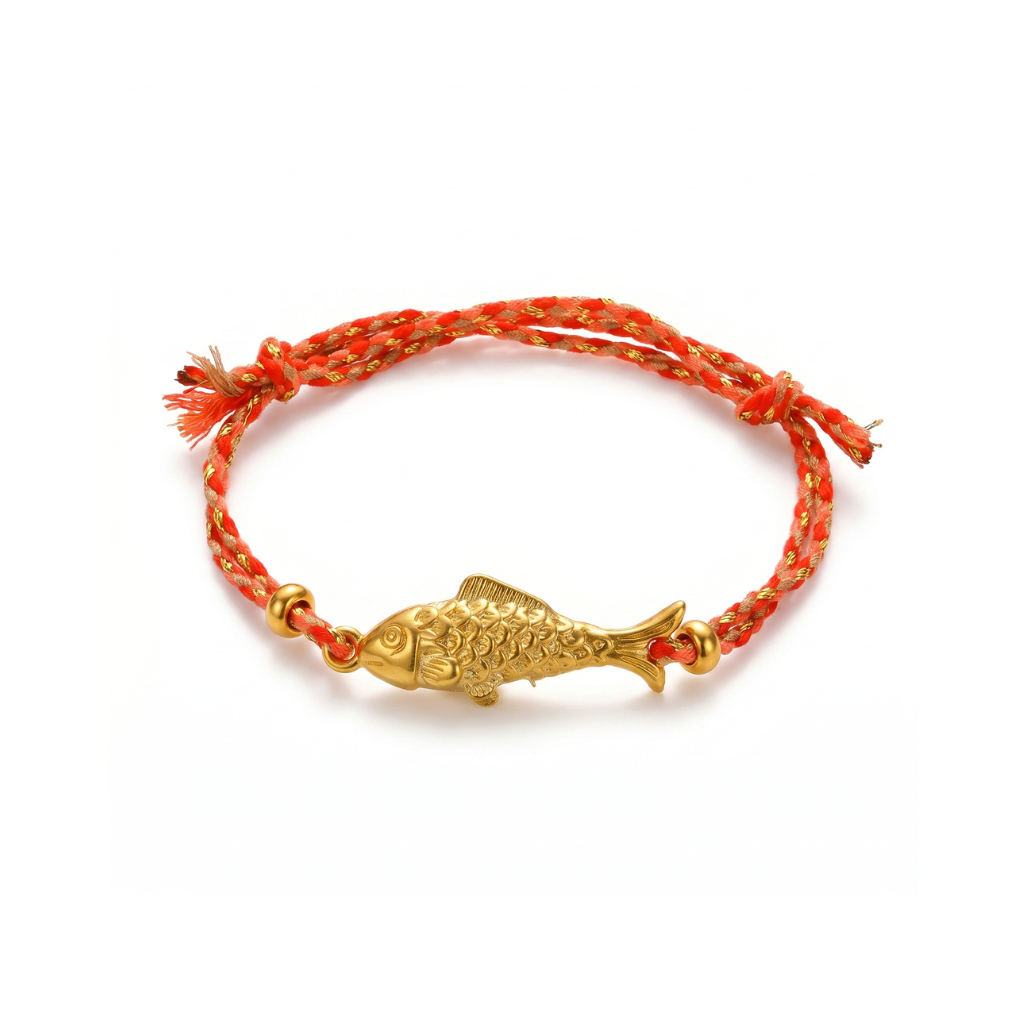 Red & Gold Cotton Thread Gold Fish Adjustable Bracelet