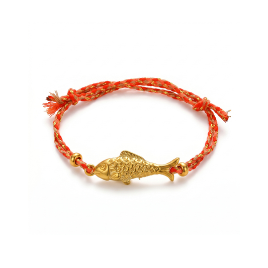 Red & Gold Cotton Thread Gold Fish Adjustable Bracelet
