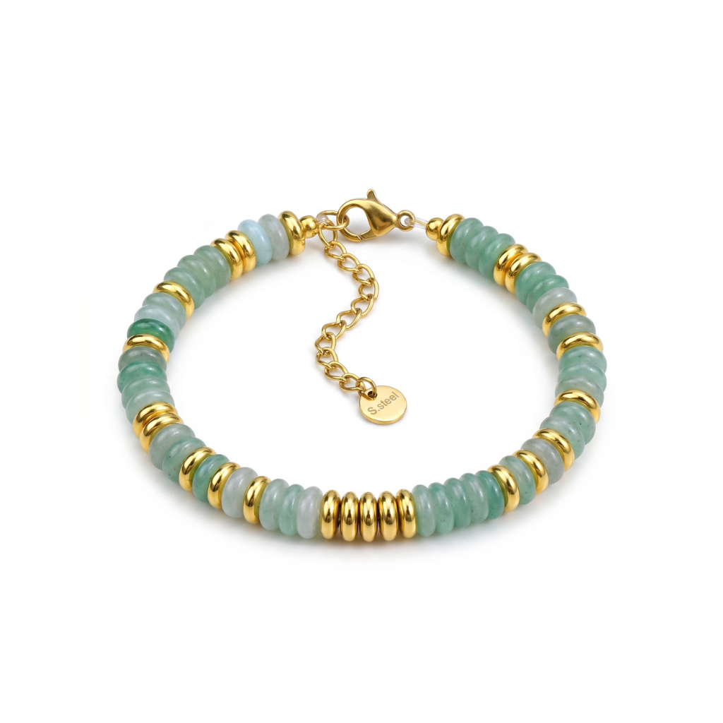 Green & Gold Natural Crystal Beaded Clasp Bracelet