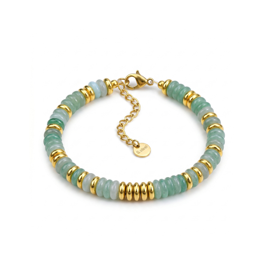 Green & Gold Natural Crystal Beaded Clasp Bracelet