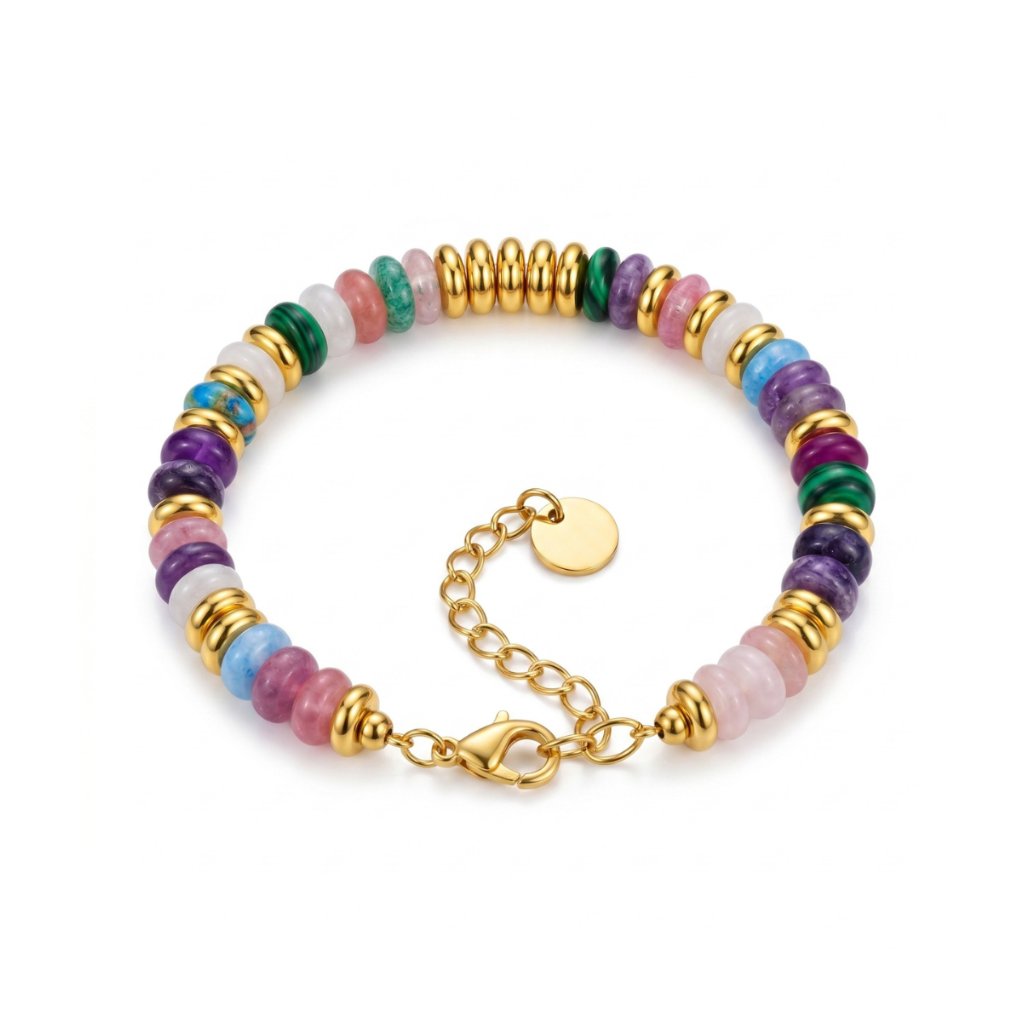 Multi-Color Natural Stone Beaded Clasp Bracelet