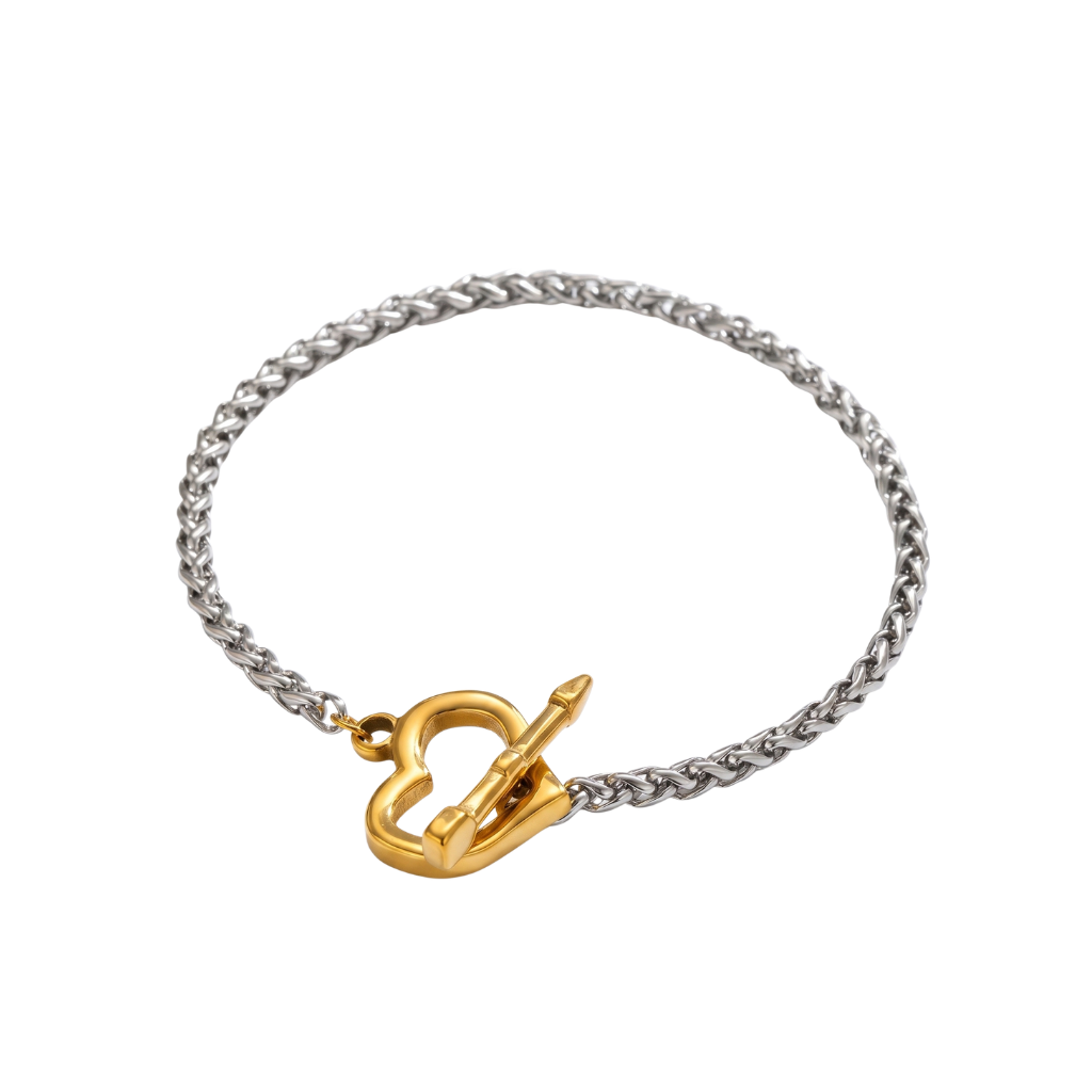 Two-Tone Heart & Arrow Toggle Clasp Bracelet
