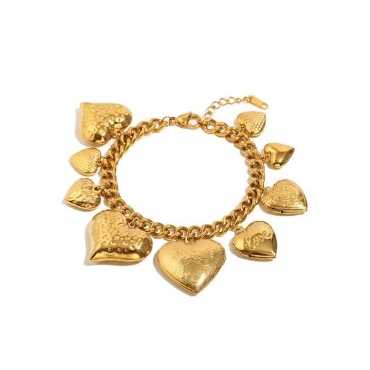 Gold Heart Locket Charm Bracelet
