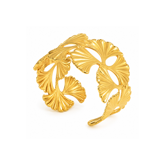 Gold Ginkgo Leaf Cuff Bracelet