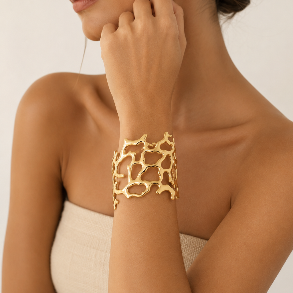 Gold Abstract Coral Cuff Bracelet