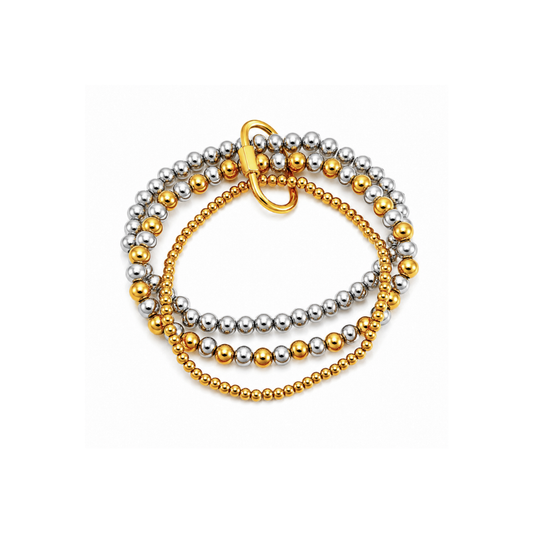 Two-Tone Beaded Set of 3 Bracelets with Gold Buckle