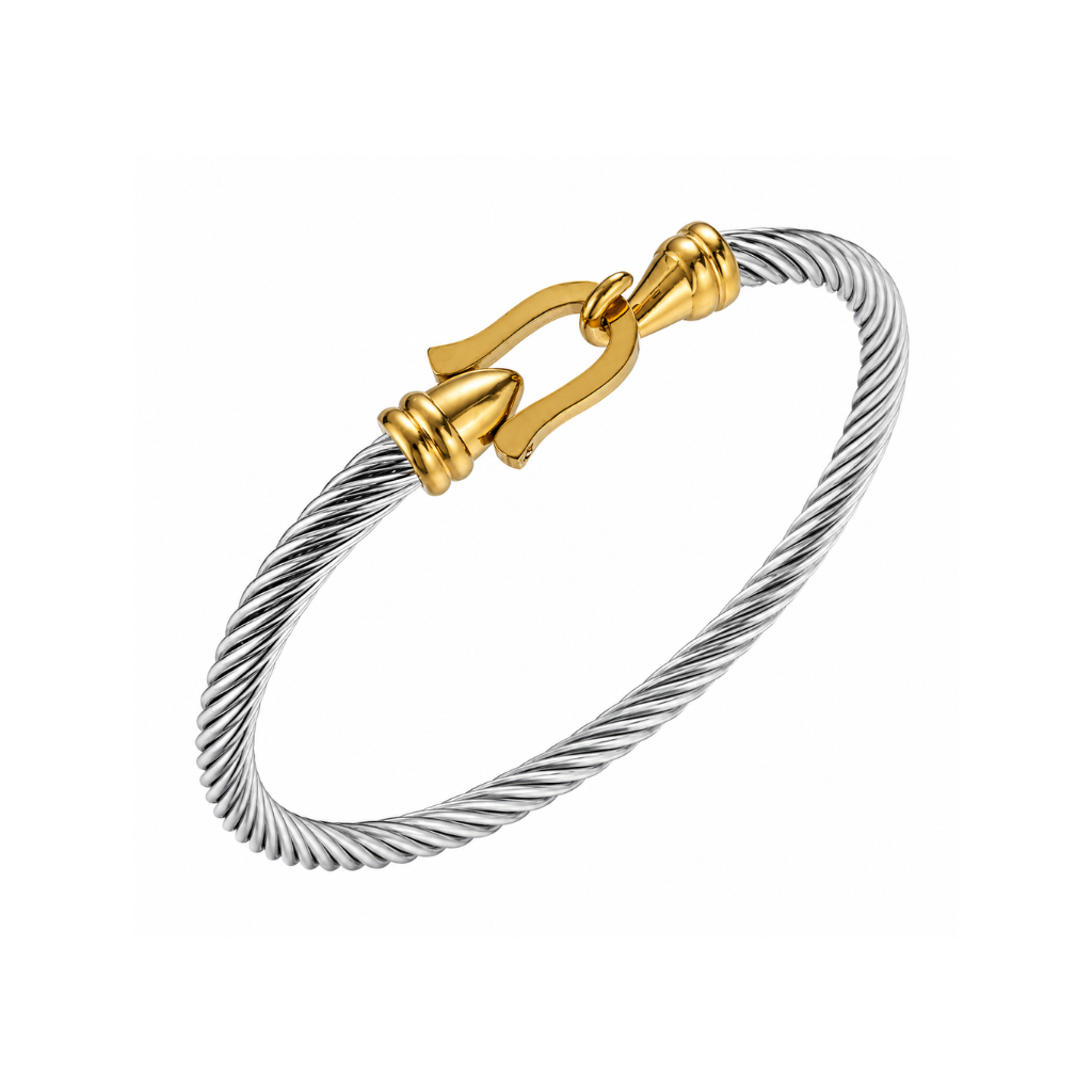 Two-Tone Cable Clasp Bangle - 5mm