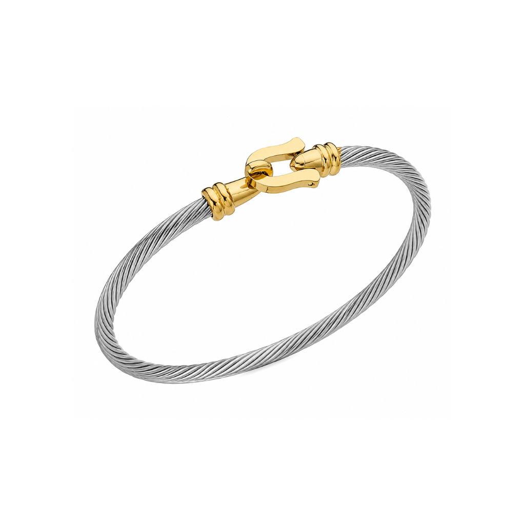 Thin Two-Tone Cable Clasp Bangle- 3mm