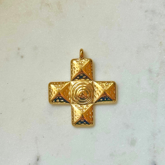 Large Gold Block Cross Charm