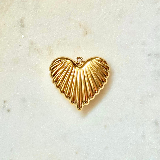 Gold Ribbed Heart Charm