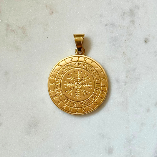 Large Gold Viking Coin Medallion Charm