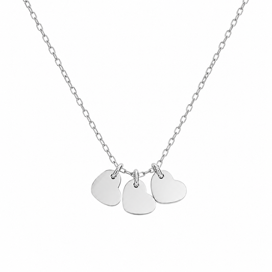 Silver necklace with three heart charms