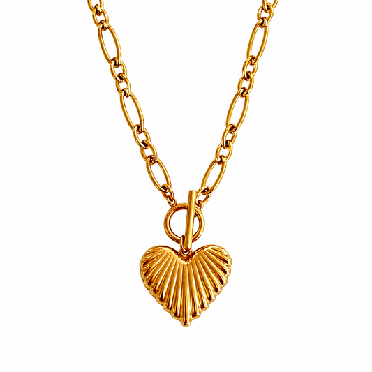 Gold Chain with Gold Ribbed Heart Charm Necklace