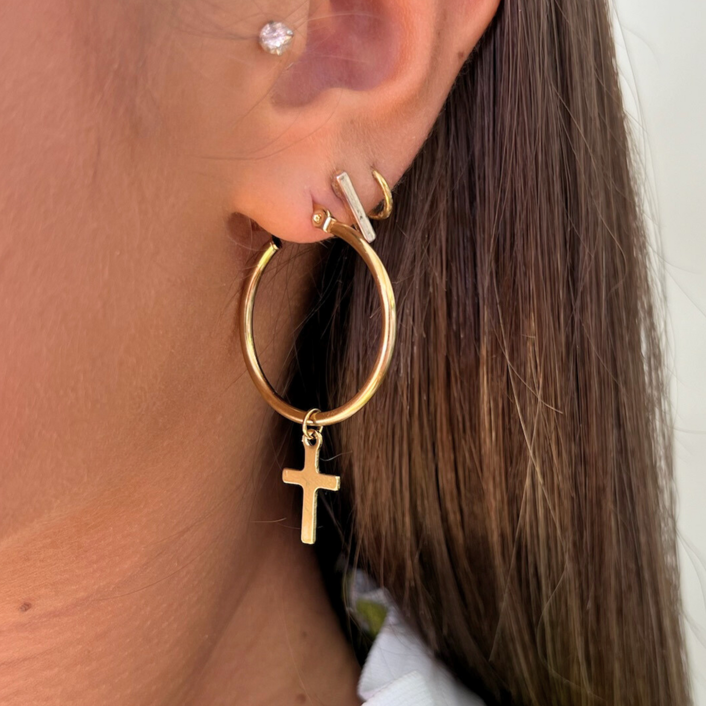 Gold Cross Hoop