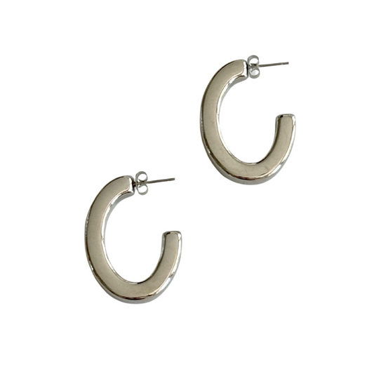 Large Silver C-Shape Hoop
