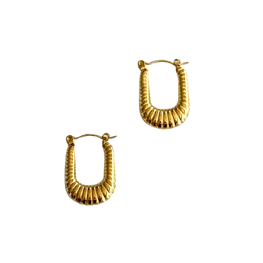Gold Ribbed U-Shape Hoop