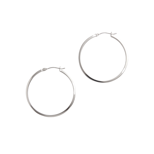 silver lever back hoops on white background