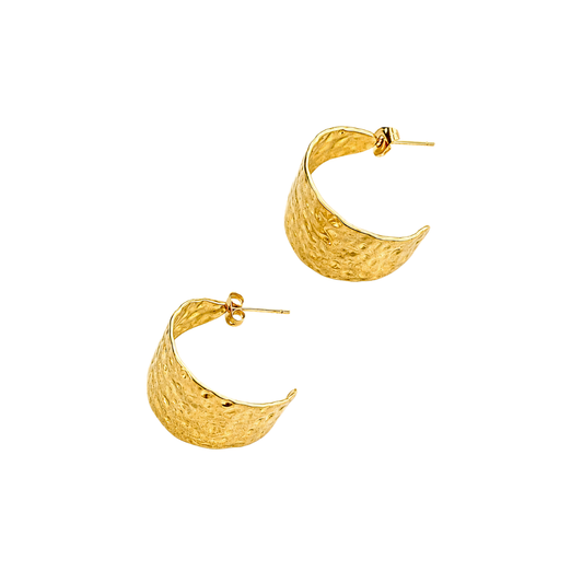 Gold Hammered Wide C-Shape Hoop