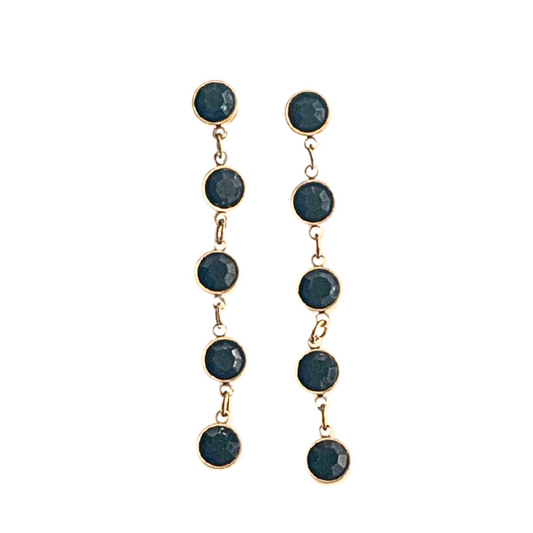 Gold Bezel Set Drop Earring with Black Stones