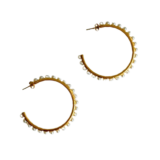 Large Gold Pearl C-Hoop
