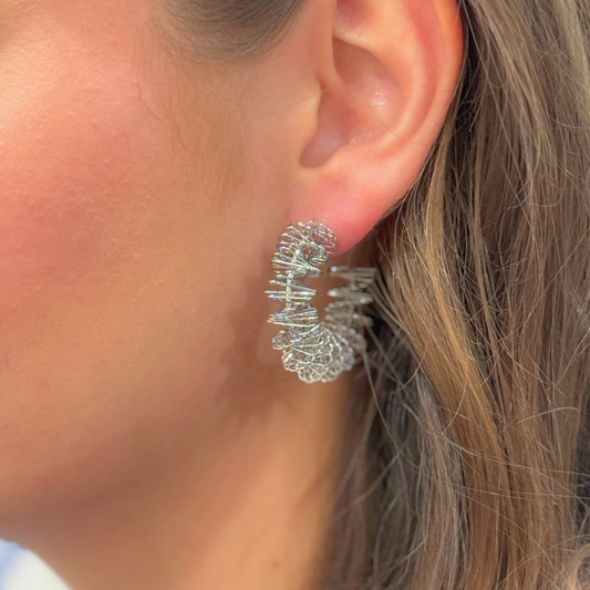 Silver Spiral C-Shape Hoop