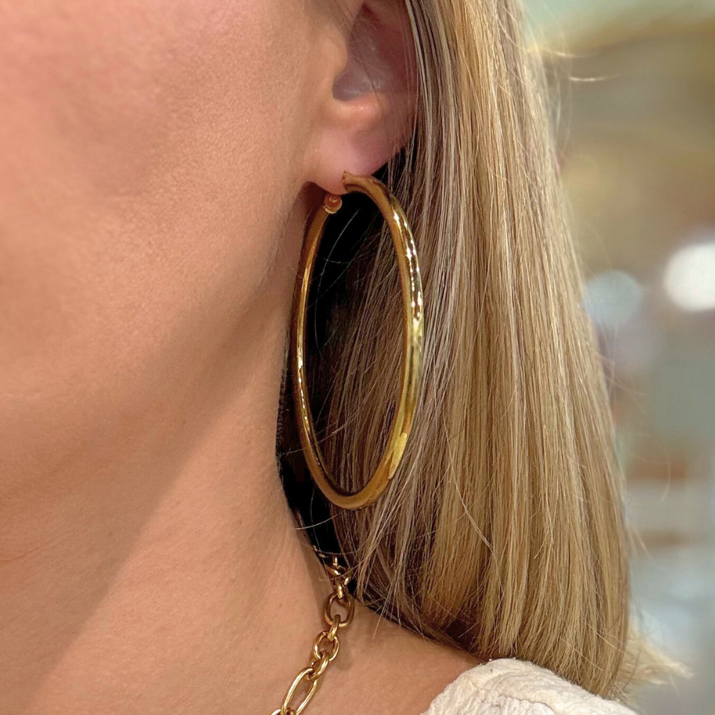 Large Gold Leverback Tube Hoop- 2.5"