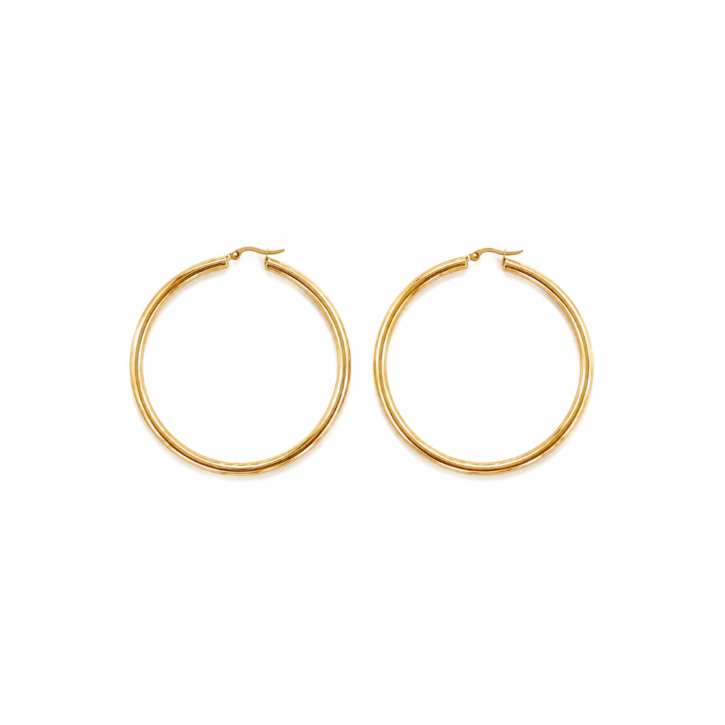A pair of gold-plated hoop earrings with a textured, ribbed finish and secure fishhook clasps, displayed on a clean white background.