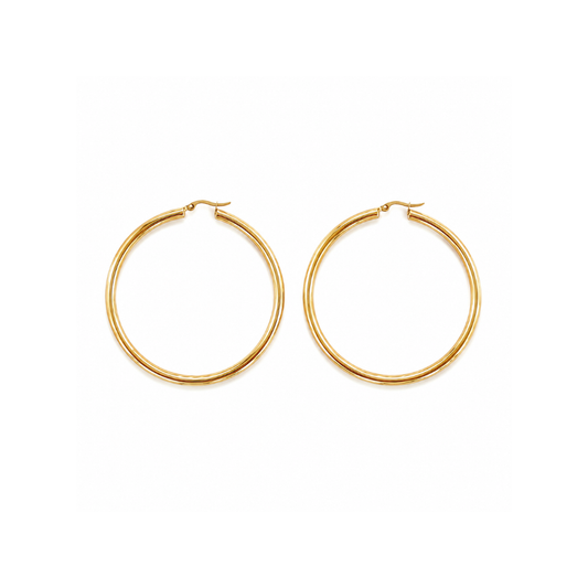 A pair of gold-plated hoop earrings with a textured, ribbed finish and secure fishhook clasps, displayed on a clean white background.