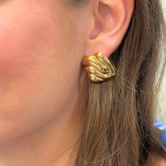 Gold Square Button Earring