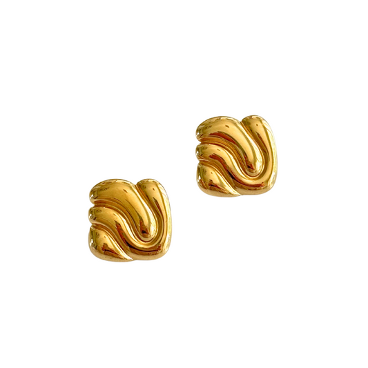 Gold Square Button Earring