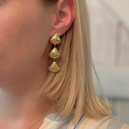 Gold Triple Shell Drop Earring