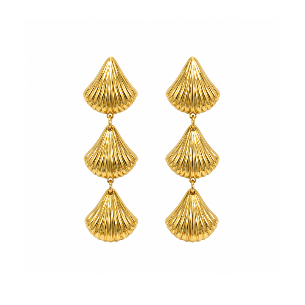 Gold Triple Shell Drop Earring